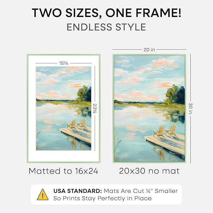 Homeforia 20x30 Green Picture Frame, High-End Metal, 16x24 Mat, Glass