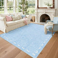 COZYLOOM 5x7 Bow Printed Washable Rug for Entryway Indoor, Modern Bordered Living Room Rug with Non Slip Backing, Stain Resistant Non Shedding Solid Color Area Rugs for Bedroom, Dining Room, Blue