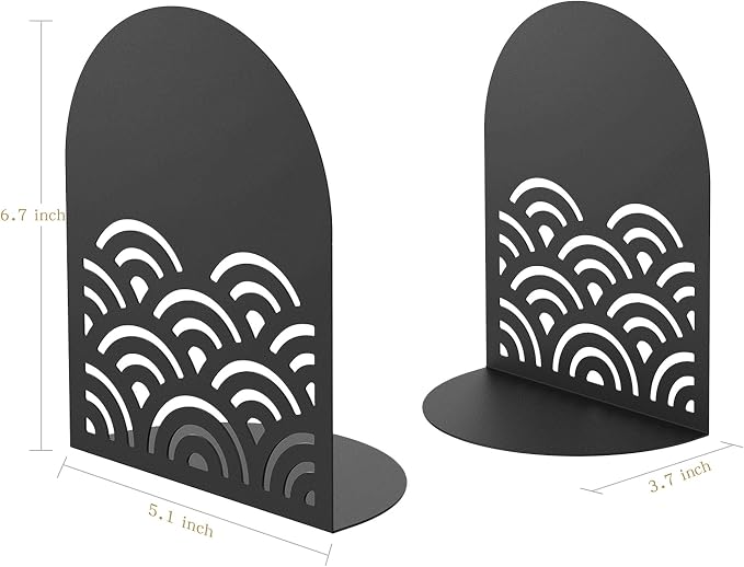QiMing Ukiyoe Auspicious Clouds Bookends for Books,1 Pair Metal Wavy Pattern Book Holders for Office Shelves Adults Gift(Black)