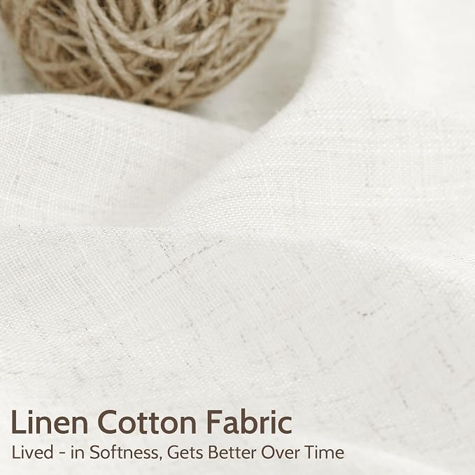Neutral Linen Curtains 120 Inches Long for Living Room Linen Sheer Curtain Back Tab Coastal Modern Farmhouse Floor to Ceiling Drapes for Bedroom Office High Window 52x120, 2 Panels