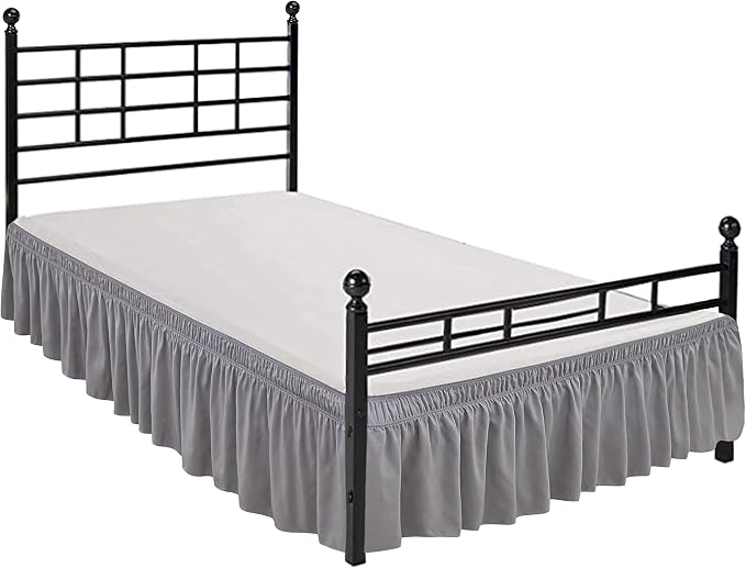 Wrap Around Queen Size Bed Skirt Split Corner 12" Drop-Elastic Dust Ruffle | Silver Grey Adjustable Pleated Bedskirt-Easy Fit Wrinkle Resistant Washable Bed Skirting-Master Guest Bedroom Rental Hotels