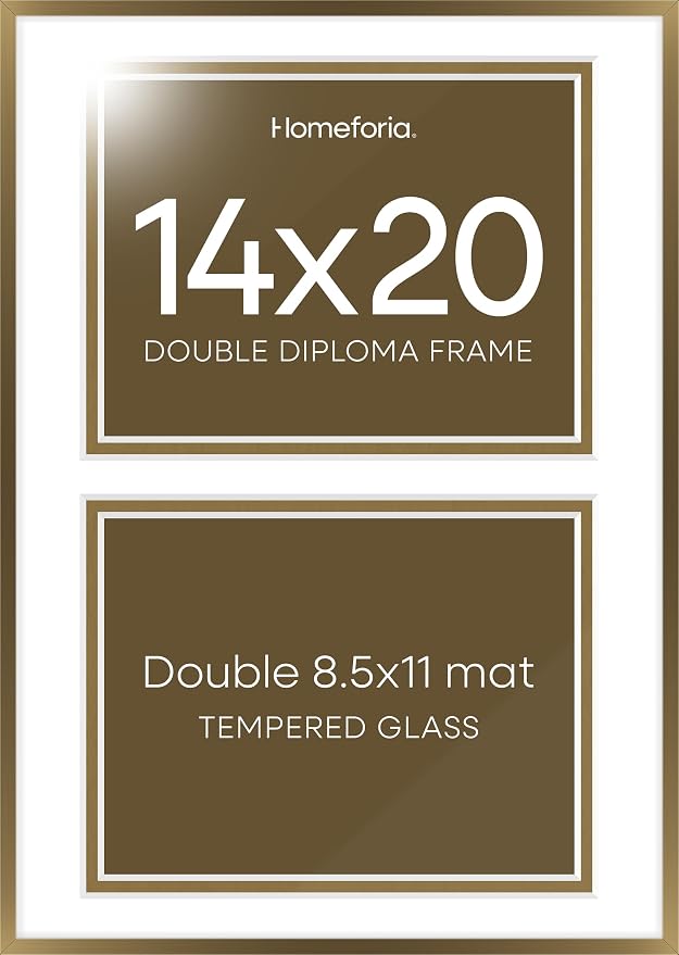Homeforia 14x20 Bronze Diploma Frame, High-End Metal, 8.5x11 Mat, Glass