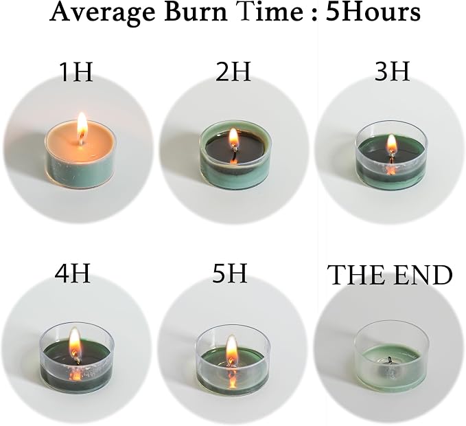 12 Green Unscented Natural Soy Tealight Candles in Clear Cup