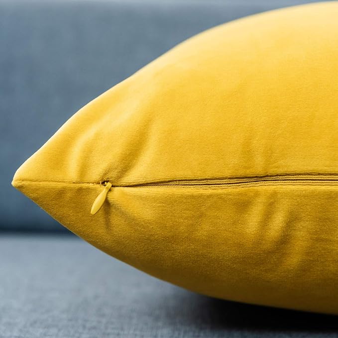 16x16 Velvet Throw Pillow Covers Set of 2 for Couch Sofa Bed,Yellow