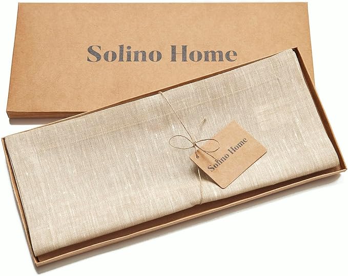 Solino Home 100% Pure Linen Table Runner Beige Long, Athena 14 x 120 in | a graceful centrepiece for dining and gatherings, European flax fibres, gift ready packaging, soft, fine, OEKO-TEX Certified