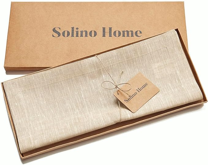 Solino Home 100% Pure Linen Table Runner Beige Long, Athena 14 x 132 in | a graceful centrepiece for dining and gatherings, European flax fibres, crafted from natural fibres, soft, OEKO-TEX Certified
