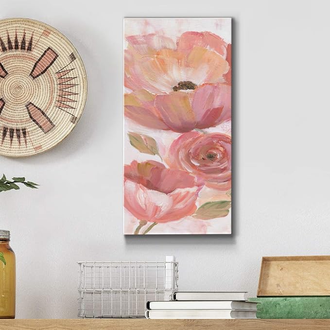 Renditions Gallery Canvas Floral Wall Art Home Paintings & Prints Pink Blooming Flowers Romantic Modern Vibrant Wall Hanging Decorations for Bedroom Office Kitchen - 8"x16" LT43