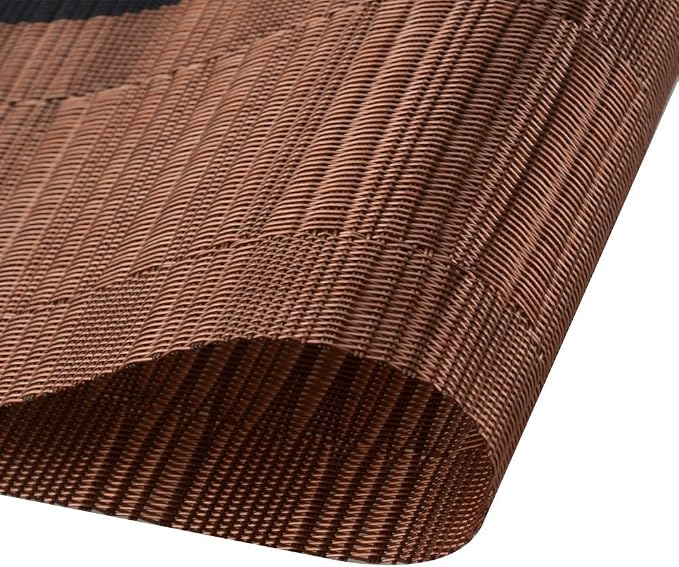 SHACOS Placemats with Table Runner Set of 7 Woven Vinyl Plastic Wipe Clean Heat Resistant Table Mats and Runner Set for Dining Table, Ombre Coffee Black
