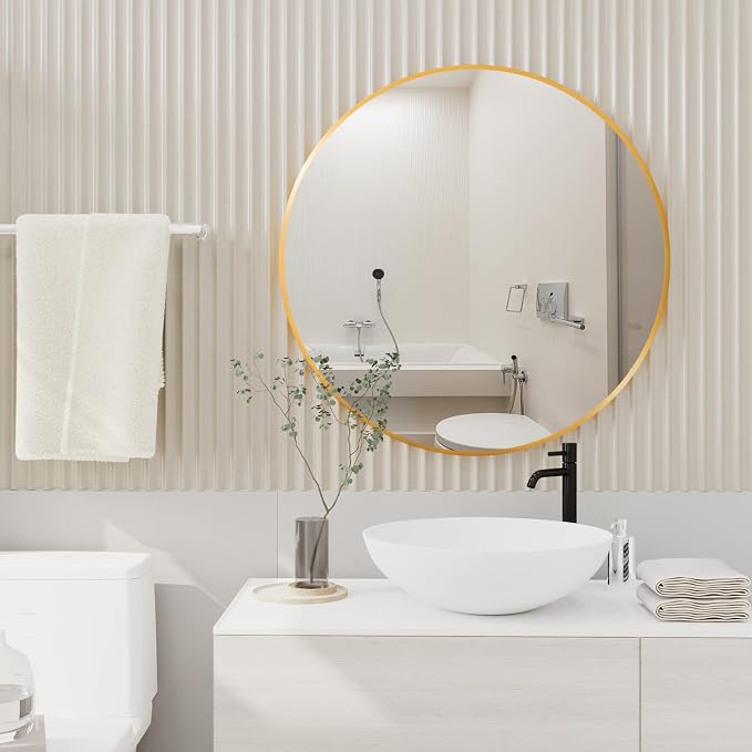 HARRITPURE Round Mirror 19.6" Gold Wall Mounted Circle Mirror with Aluminum Alloy Frame Modern Design for Bathroom, Living Room, Vanity, Bedroom, Entryway