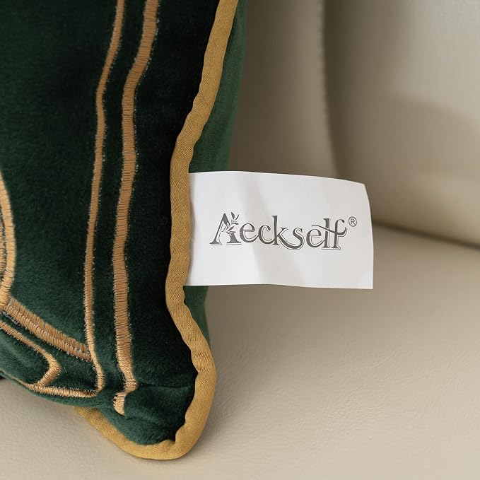 Aeckself European Luxury Velvet Throw Pillow Cover 20 x 20 Inch, Embroidery Floral Pillow Cover Home Decor Pillowcase for Couch Bedroom Living Room, Dark Emerald Green and Gold