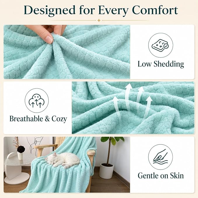 Hoomly Soft Mint Throw Blanket 60x80 Breathable Fleece for AC Rooms | 300GSM Flannel Feel, Single Layer 3D Jacquard, Sofa Bed Office Car Travel, Fresh Pastel Decor, Low Shed, Machine Washable