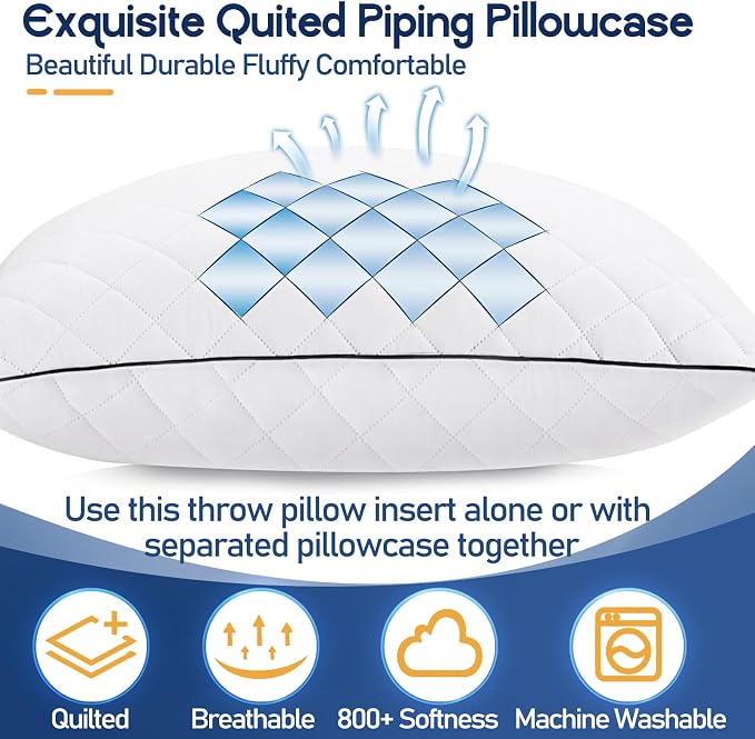 1 MIDDLE ONE Throw Pillows (Pack of 2, White), 18 x 18 Inches Decorative Pillow Insert for Couch, Sofa and Bed, Memory Foam Indoor Square Pillow Forms Stuffer