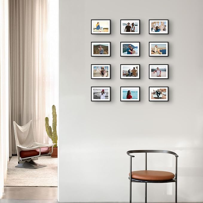 Frametory 12 Pack 6x8 Aluminum Frame with Mat for 5x7 Photo, Black