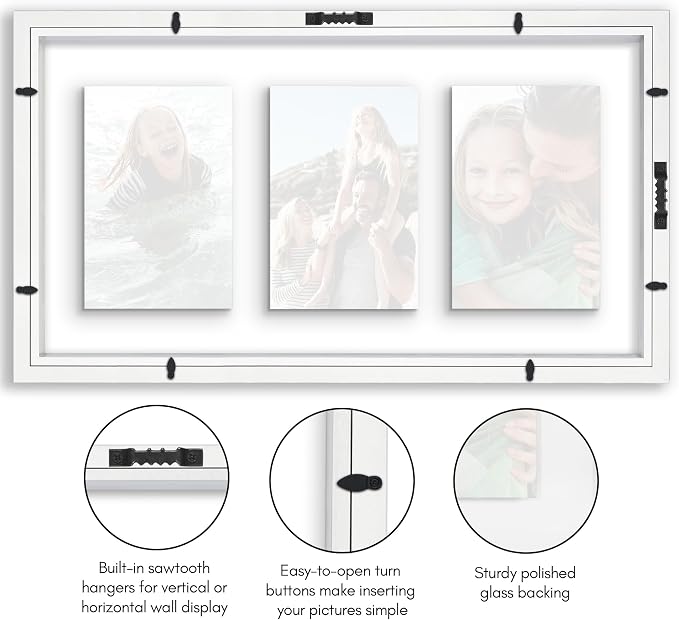 Americanflat 4x6 Floating Collage Picture Frame - Fits 3 - White