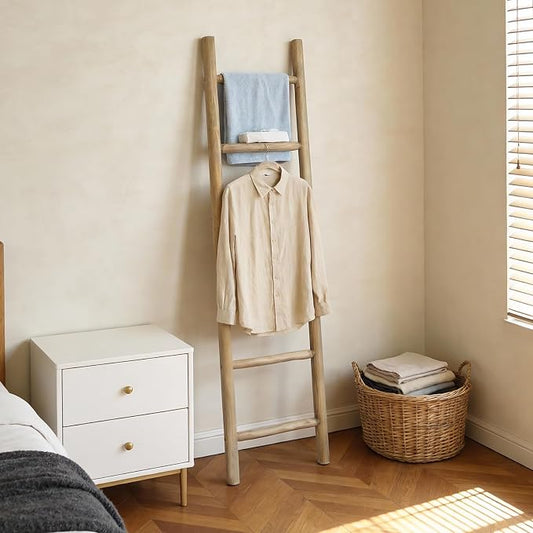 Wooden Blanket Ladder - 76in Natural & Motley Wood - Leaning Wall Decor for Bedroom, Bathroom, Living Room - Rustic Quilt Holder & Towel Rack (Natural Wood Color, 76in | Pre Assembled)