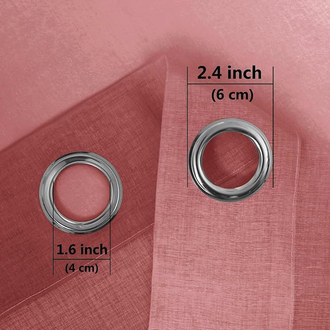 DWCN Faux Linen Ombre Sheer Curtains - Gradient Semi Voile Curtains for Bedroom and Living Room, Grommet Top Window Curtains, 2 Panels, 52 x 108 Inches Long, Burgundy
