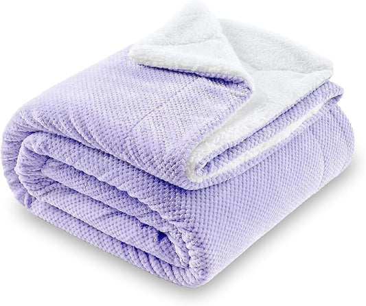 SOCHOW Waffle Sherpa Fleece Throw Blanket, Super Soft Fuzzy Warm, Lightweight Fluffy Reversible Plush Blanket for Bed Sofa Couch, 50 x 60 Inches Lilac