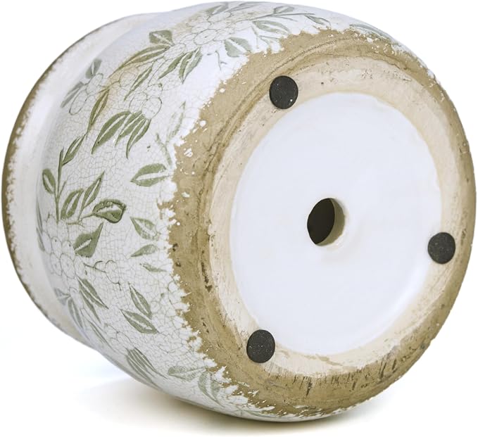 Dosayes Vintage Plant Pot,6.29 inch Green Ceramic Flower Pot with Drainage