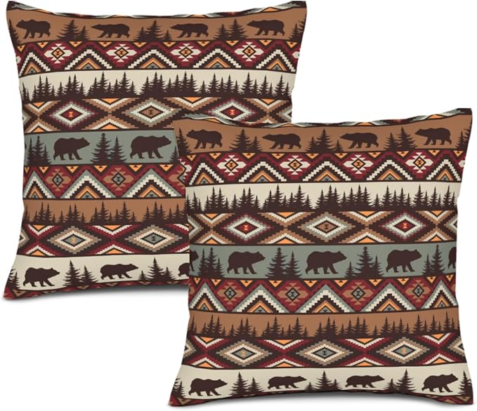 Vintage Rustic Throw Pillow Covers 18x18 Set of 2 Cabin Decor