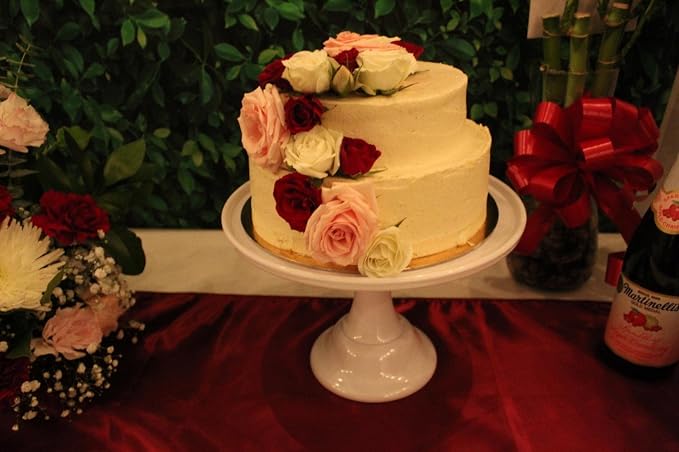11-Inch Round Melamine Cake Stand, White Single-Tier Dessert Display Stand for Cakes, Cupcakes and Party Table Decor