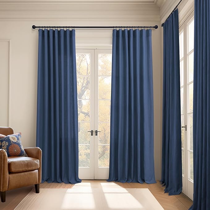 Navy Curtains 108 Inches Long for Living Room 2 Panels Set Back Tab Pocket Light Reducing Semi Transparent Soft Linen Airy Flowy Dark Blue Sheer Curtain for Dining Room Large Windows Sliding 9 FT Tall