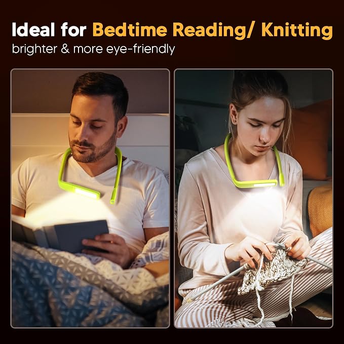 Neck Book Light, Rechargeable Reading Light, 3 Colors Dimmable
