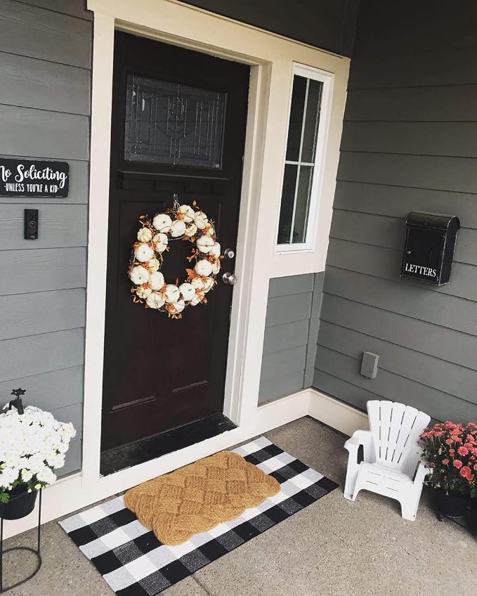 LEVINIS Black and White Doormat Farmhouse- Durable and Washable Cotton Farmhouse Layered Doormats Outdoor Buffalo Plaid Rugs for Porch/Kitchen/Entry Way/Laundry Room/Bathroom 51.2''x23.6''
