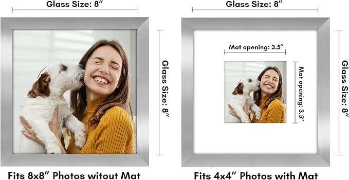 Americanflat 8x8 Picture Frame - Matted to 4x4 - Engineered Wood - Silver