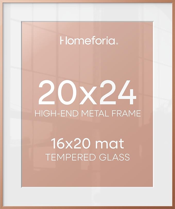Homeforia 20x24 Rose Picture Frame, High-End Metal, 16x20 Mat, Glass