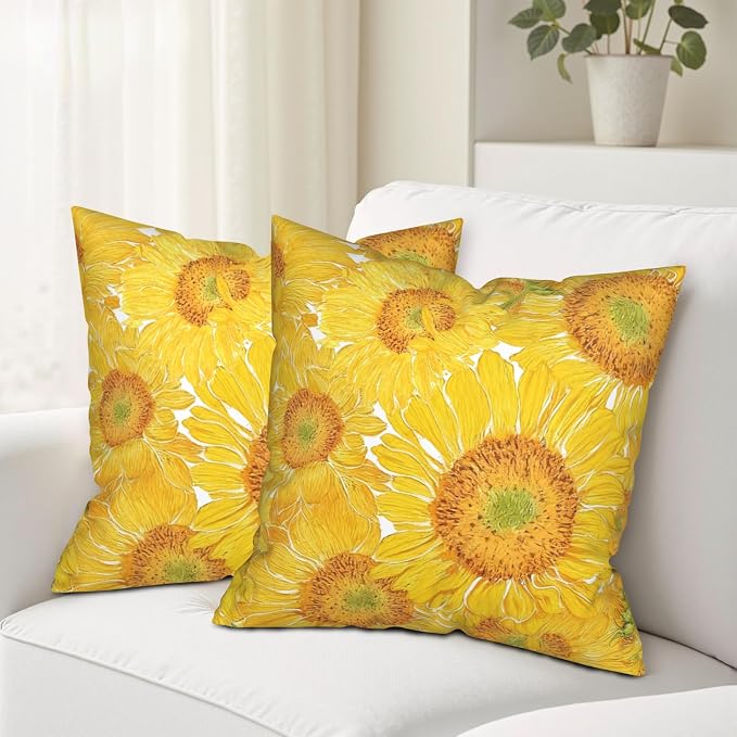 Sunflower Pillow Covers Floral Throw Pillow Covers 24x24 Yellow Pillow Case Flowers Double Sided Printing Cushion Case for Living Room Couch Sofa Set of 2