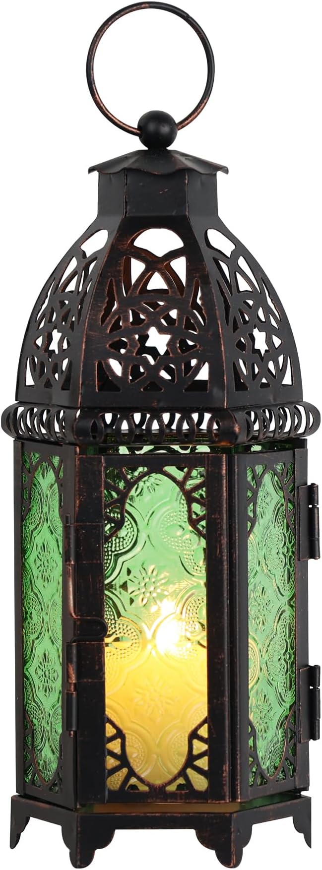 Christmas Decorations for Home, 11’’ Medium Size Vintage Metal Hanging&Tabletop Candle Holder Decor, Halloween Ramadan Decorations for Indoor Outdoor Porch Patio (Green)