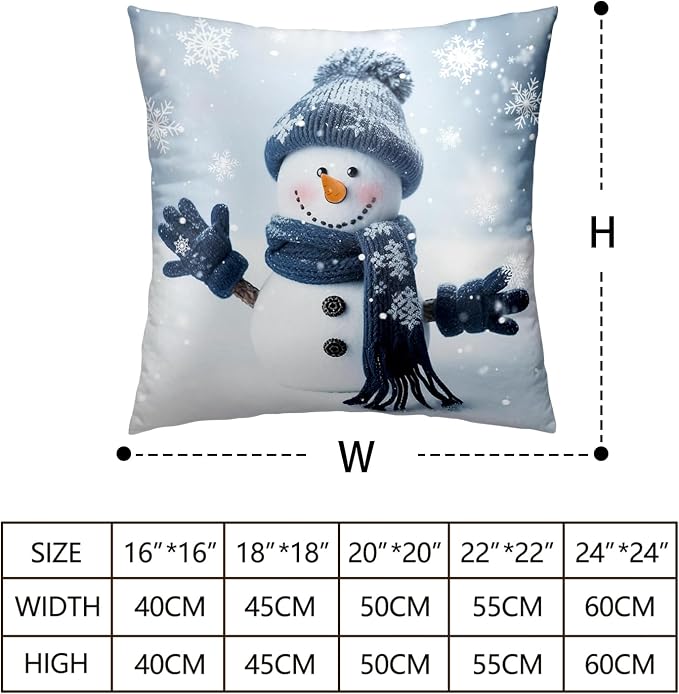Snowman Pillow Covers 16x16 Set of 2 Winter Throw Pillow Cover Snowflake Pillowcase Simple Christmas Decor Cushion Covers Cotton Blend for Bed Sofa Living Room