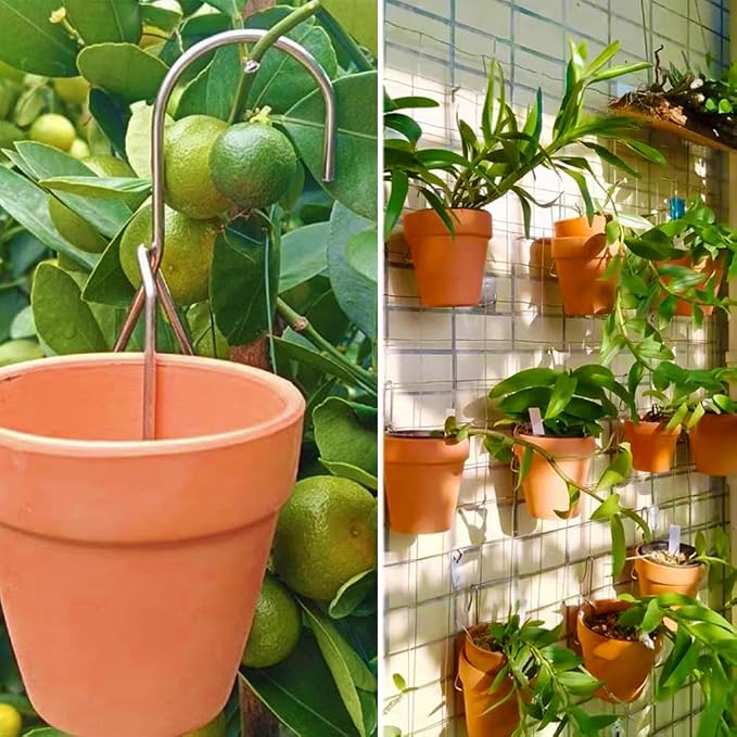 24 Pack Flower wall Pot Holder, Flower Pot Clips for Clay Pot, Hanging Planters, Plant Hanger Hook, Stainless Steel Pot Hangers, Wall Mounted Plant Holder for Indoor and Outdoor Plants(Side Hook)