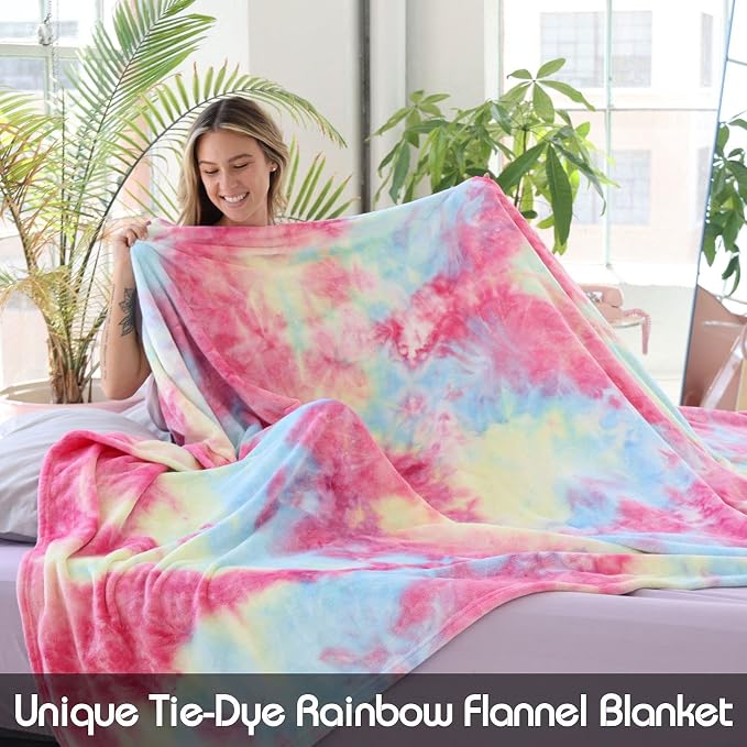 Ailemei Direct Rainbow Throw Blanket, Pastel Tie Dye Design, Rainbow | Soft Cute Funny Decorative Flannel Throw Blankets, Fuzzy Fleece Bed Blankets for Teen Girl Adults Kid's Gift