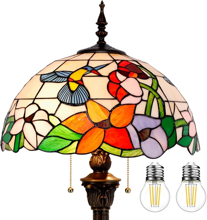 WERFACTORY Tiffany Floor Lamp 64 Inch Stained Glass Standing Reading Light