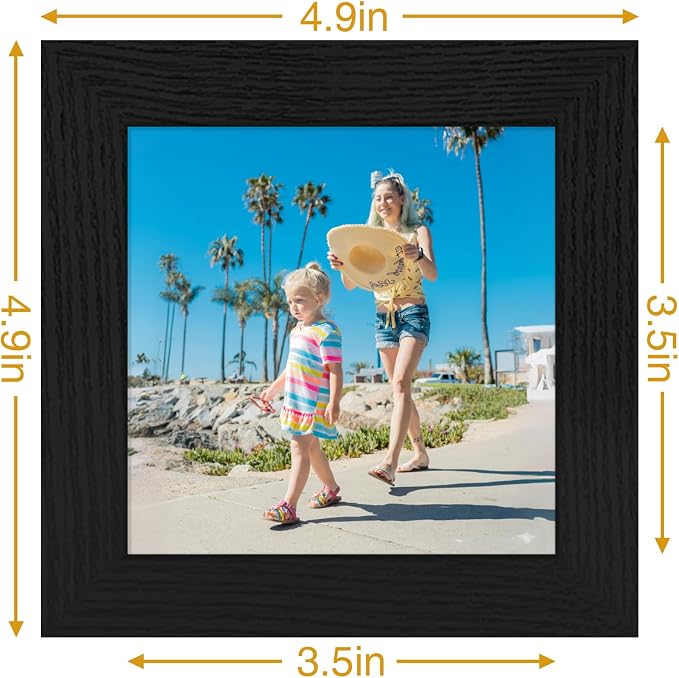 Vittanly 4x4 Picture Frames Set of 9 for Wall or Tabletop Display, Black | Display Pictures 4x4 without Mat, Small Photo Frames, Engineered Wood with Shatter Resistant Plexiglass
