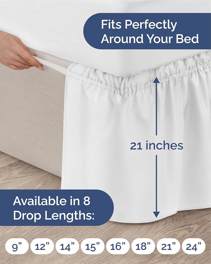 White Queen Bed Skirt 21 Inch Drop Wrap Around Dust Ruffle
