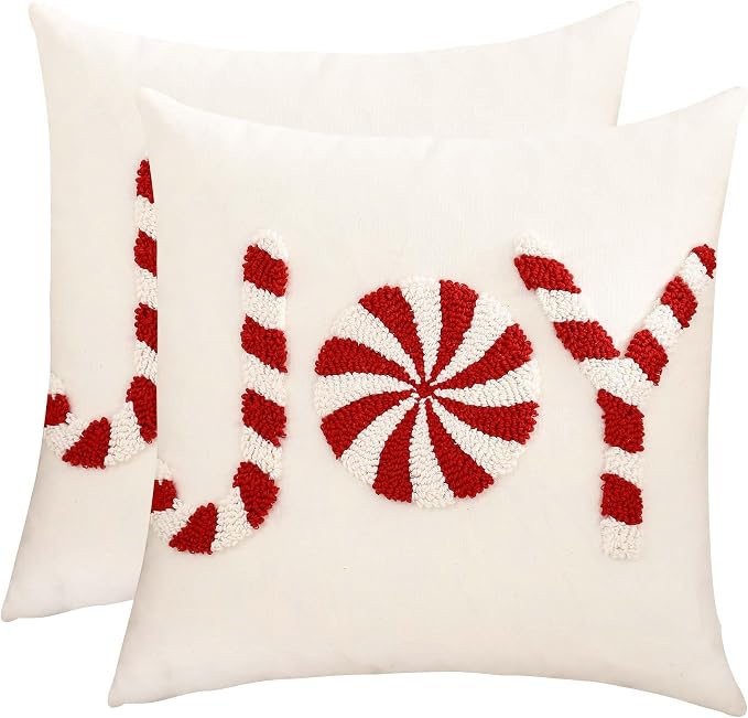 Christmas Throw Pillow Covers 18x18 inch Set of 2 Red Xmas Joy