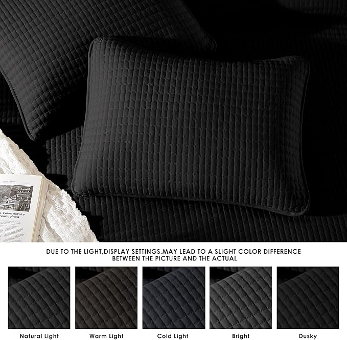 Queen Quilt-Lightweight Bedspreads Black Queen Size Quilt Bedding Set | Soft Coverlet with 2 Pillow Shams for All Seasons, Suitable for Bed, Couch, 3 Pieces, 90"x94"