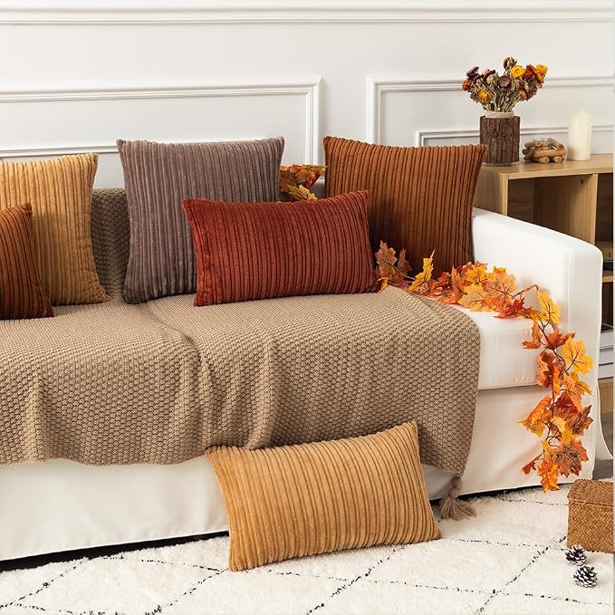 Kevin Textile Striped Corduroy 16”x16” Pillow Covers 2 Pack, Brown