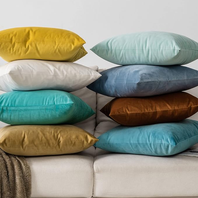 Seafoam Soft Velvet Throw Pillow Covers 26x26 inch Set of 2 for Sofa Couch Bed Living Room Decorative Luxury Solid Square Cushion Covers Case with Zipper