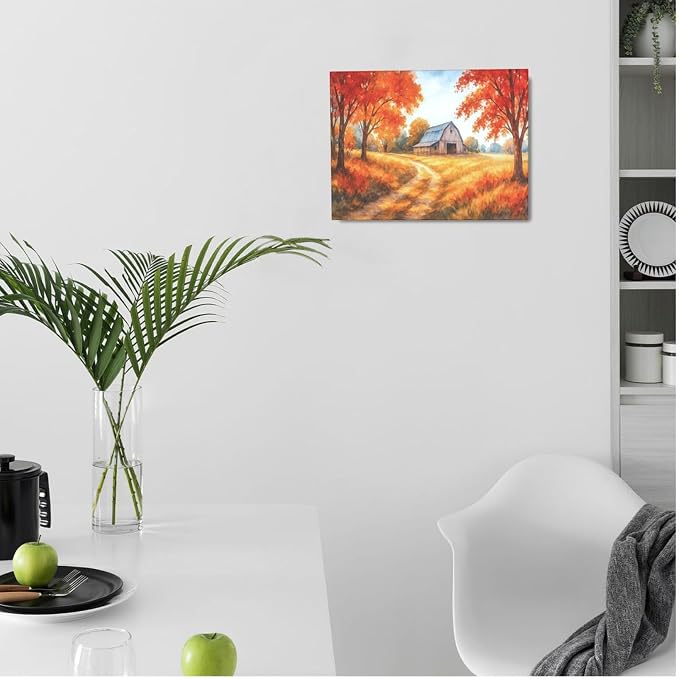 Fall Barn Decor Wall Art Autumn Harvest Pictures Fall Farmhouse Canvas Prints Painting Country Artwork Decoration for Bathroom Bedroom Living Room Framed Gifts 12"x16"