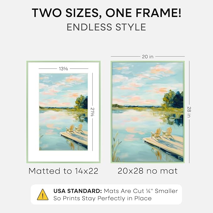 Homeforia 20x28 Green Picture Frame, High-End Metal, 14x22 Mat, Glass
