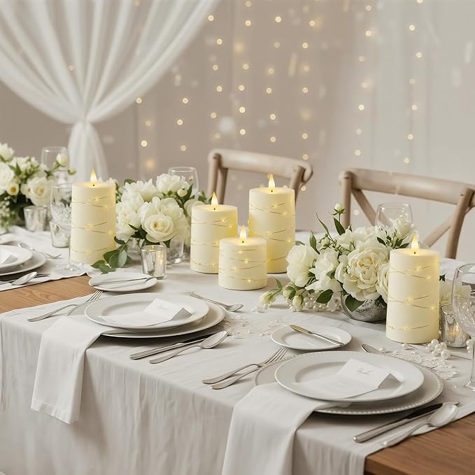 Raycare Ivory Flameless LED Pillar Candles Battery Operated Remote Timer