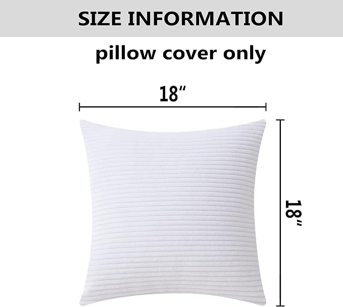 Home Brilliant Decorative Pillow Covers 18x18 Supersoft Striped Velvet Throw Pillow Covers Set of 2 Cushion Cover for Chair, 18 x 18 inch, Pure White