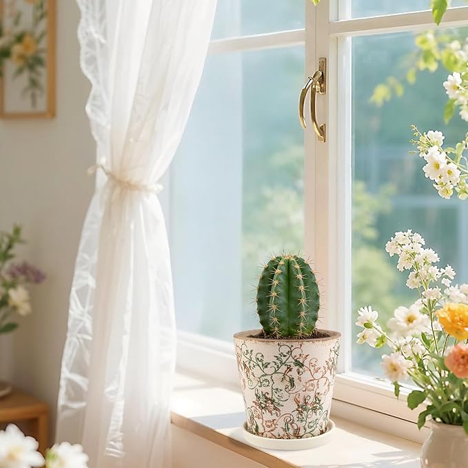 Ceramic Flower Pots for Indoor Plant with Drainage Hole & Saucer
