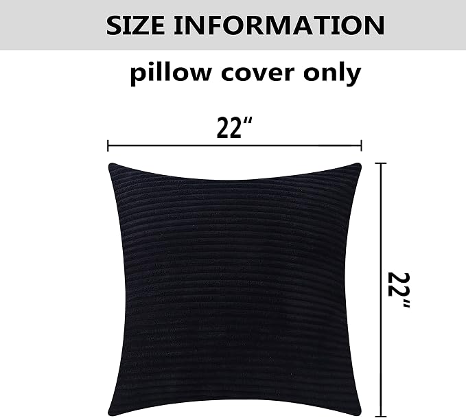 Home Brilliant Set of 2 Throw Pillow Covers Summer Decorative Couch Pillow Covers Striped Velvet Pillowcases for Floor, 55cm, 22 x 22 Inch, Black