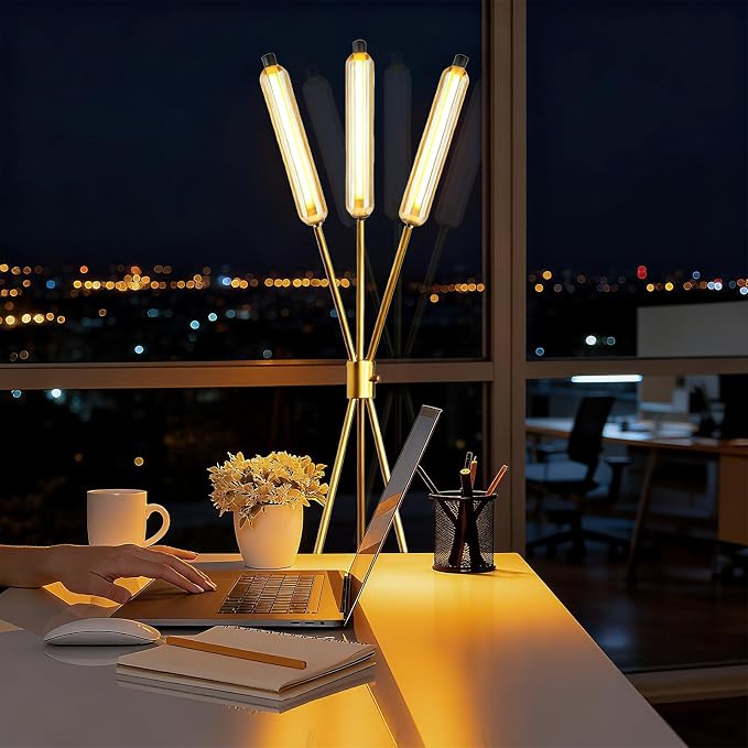 Lightdot LED Tripod Floor Lamps for Living Room, Stepless Dimmable Modern Standing Tall Lamp with 360° LED LampHead,Mid Century Industrial Floor Lamp for Bedroom/Sofa Beside/Corner Decor-Gold