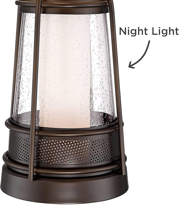 Iron Hugh 26" High Table Lamp Bronze Brown Lantern Night Light LED