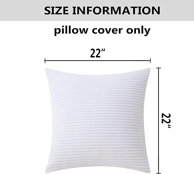 Home Brilliant Set of 2 Decorative Pillows for Couch Pillow Protectors for Sofa, Stripes Velvet, 55x55 cm, 22 x 22 Inch, Pure White